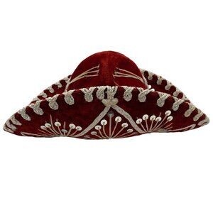 Pigalle Red SOMBRERO XXXX Vtg Small Mexican Mariachi Hat Sequined Embroidered